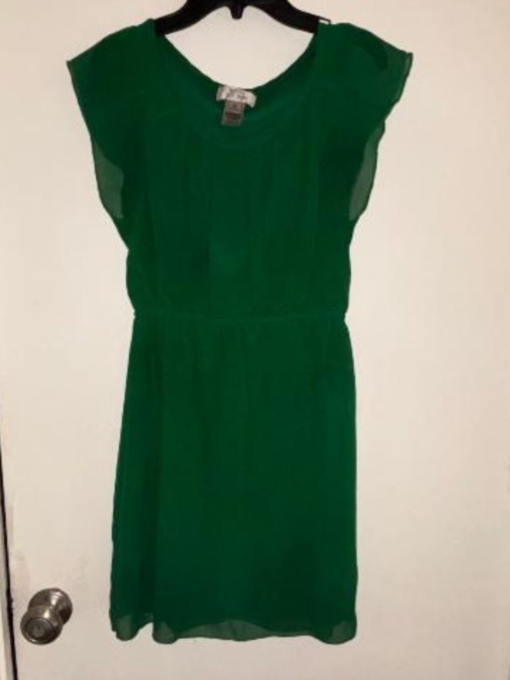 Sweet Storm Green Scooped gathered Neck Knee Length Elastic Waist Lined Dress S